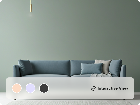 main image with blue sofa in the room and color pickers to mitigate configurable options